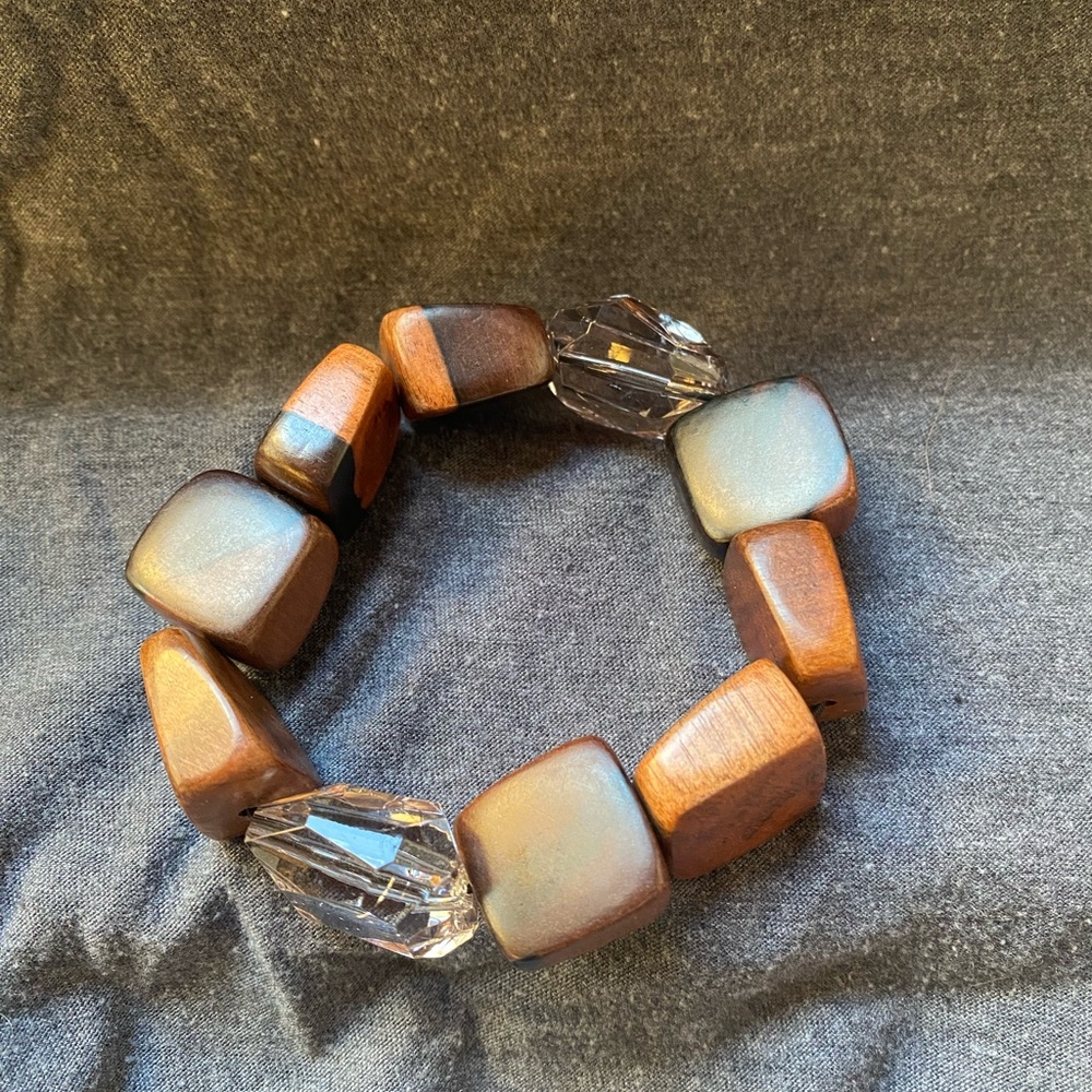Chunky Brown and Clear Beaded Bracelet